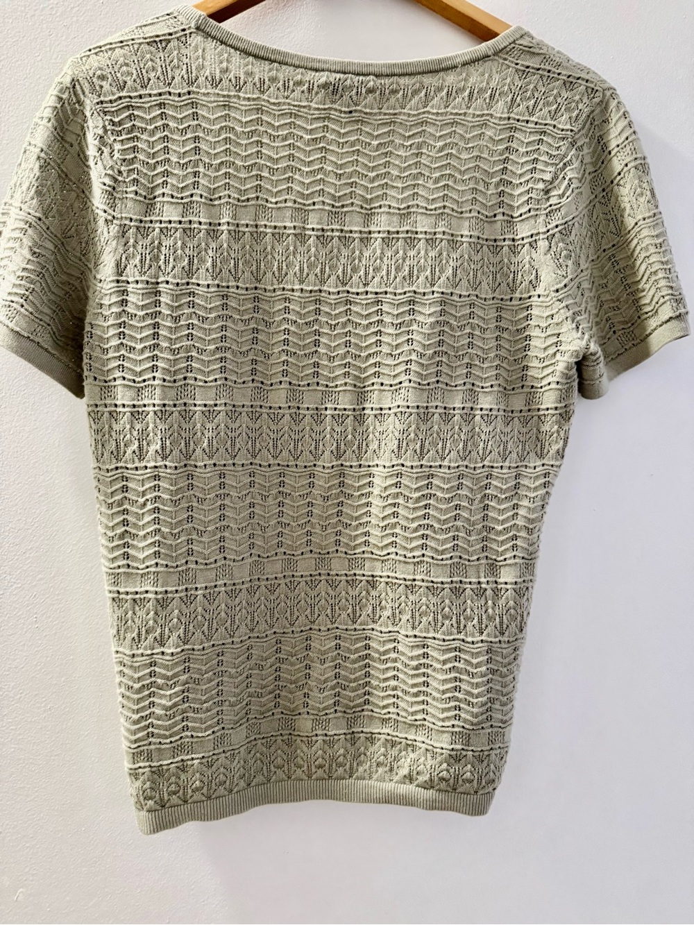 PAIGE Openwork Knit Short Sleeve Top in Sage Green - Picture 6 of 12